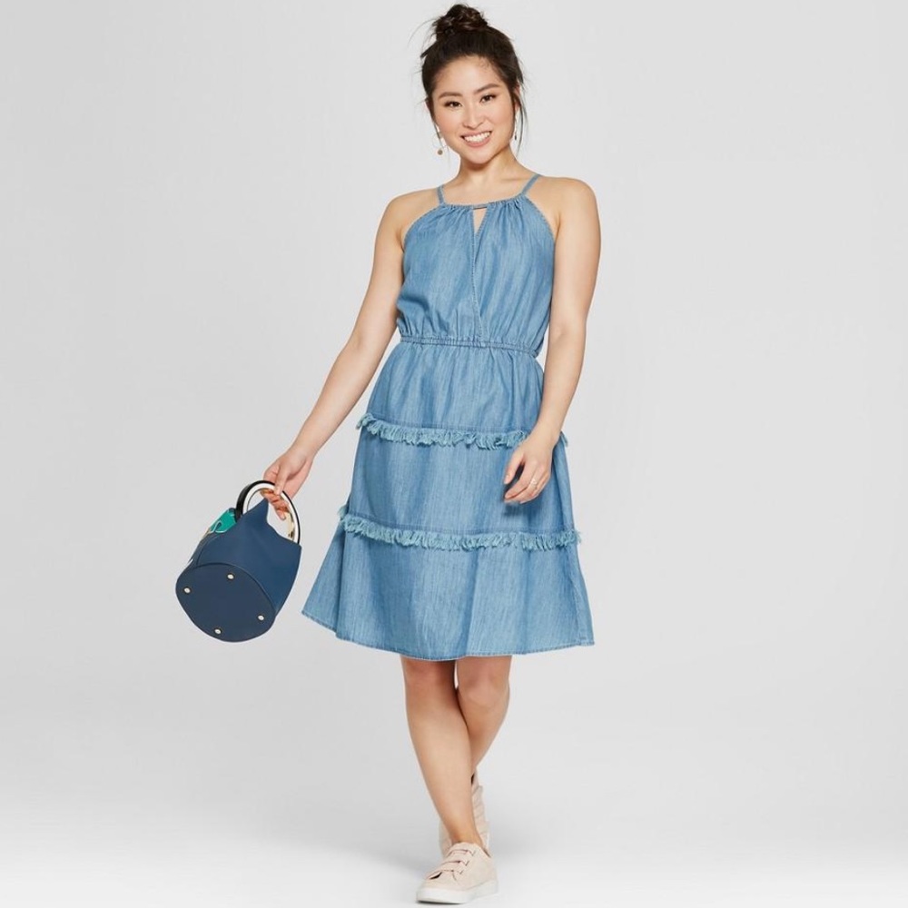 Spenser Jeremy - Women’s Frayed Edge Tiered Denim Dress